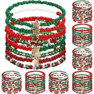 Christmas Beaded Bracelets 64 Pcs Bulk Festive Jewelry Gifts for Women Men